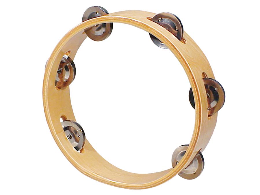 tambourine, no drum head, wood, 8", 6 zils