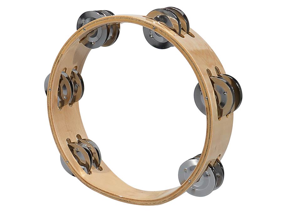 tambourine, no drum head, wood, 8", 12 zils