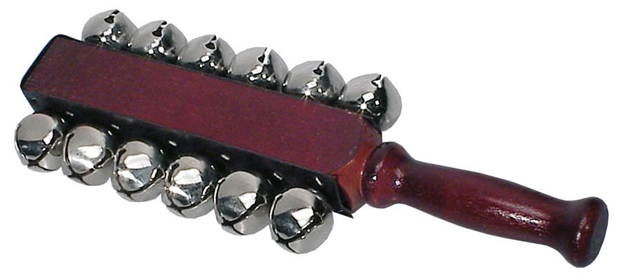 sleigh bells with wooden handle, 12 bells of 30 mm.