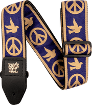 Ernie Ball Jacquard Gitaarriem Blauw – Peace Love Dove beige en blauw
