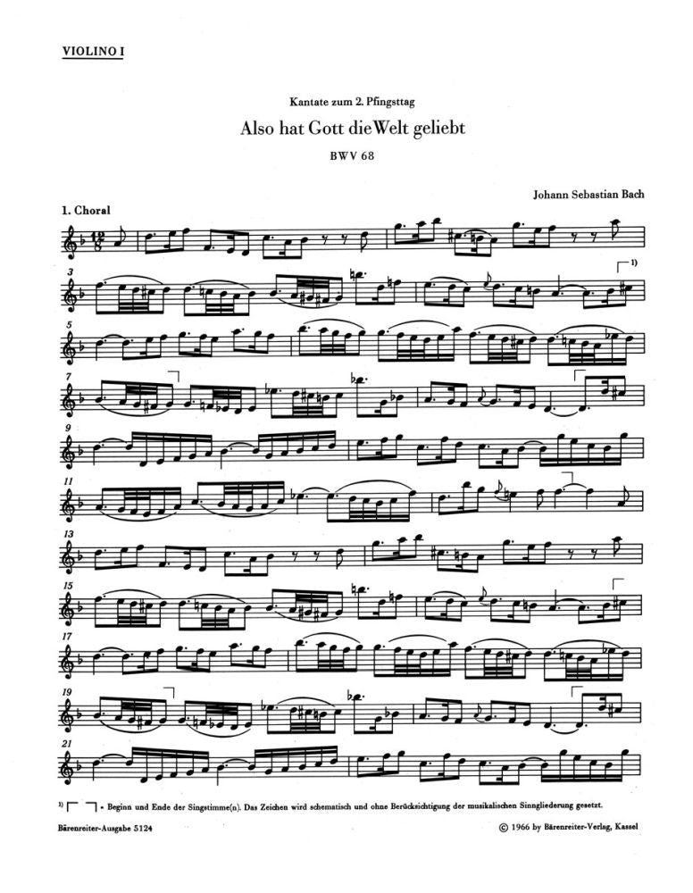 Bach: Kantate BWV 68  Also hat Gott die Welt geliebt (Viool 1)