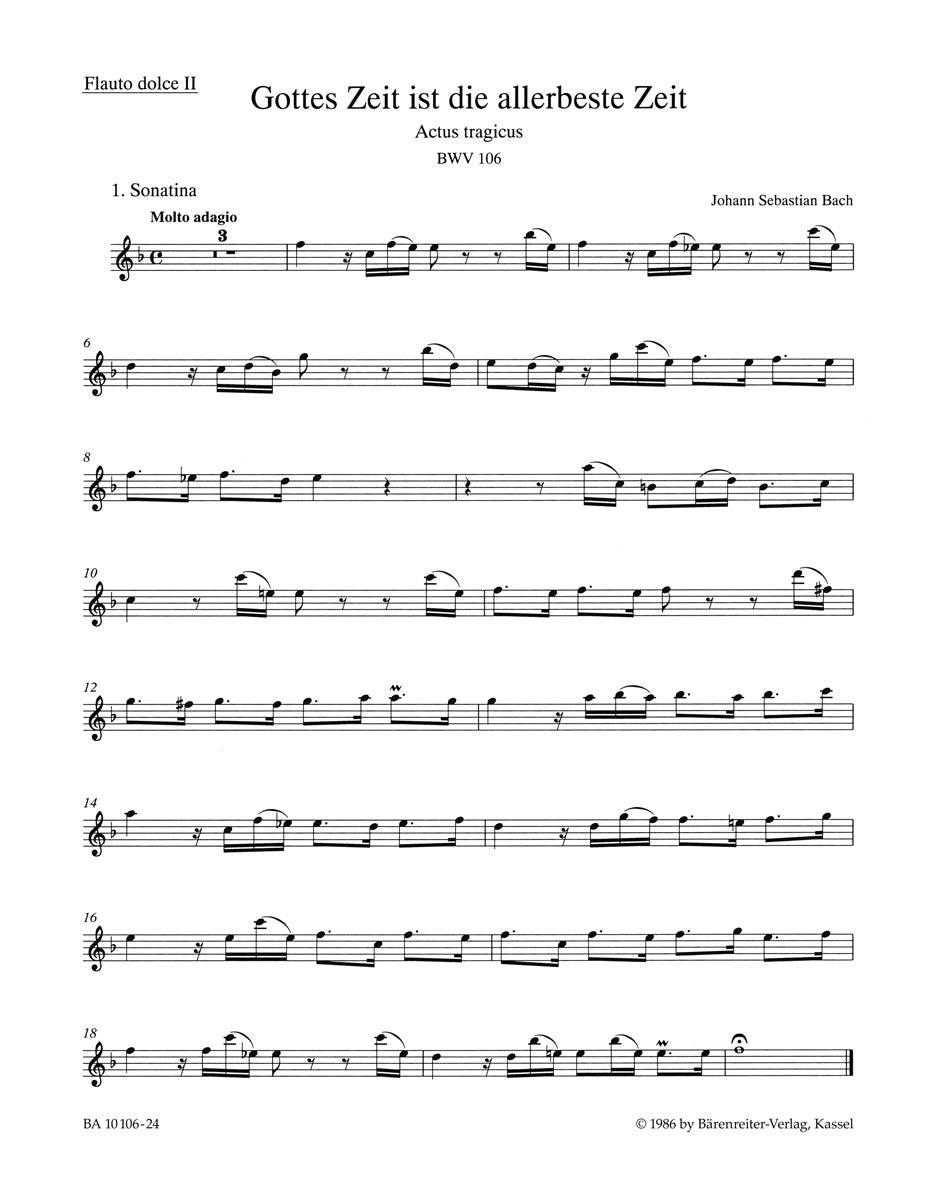 Bach: Kantate BWV 106  Gottes Zeit ist die allerbeste Zeit  (Altblokfluit 2) afbeelding 2