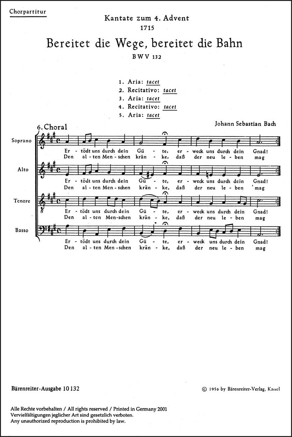 Bach: Kantate BWV 132  Bereitet die Wege, bereitet die Bahn (SATB)