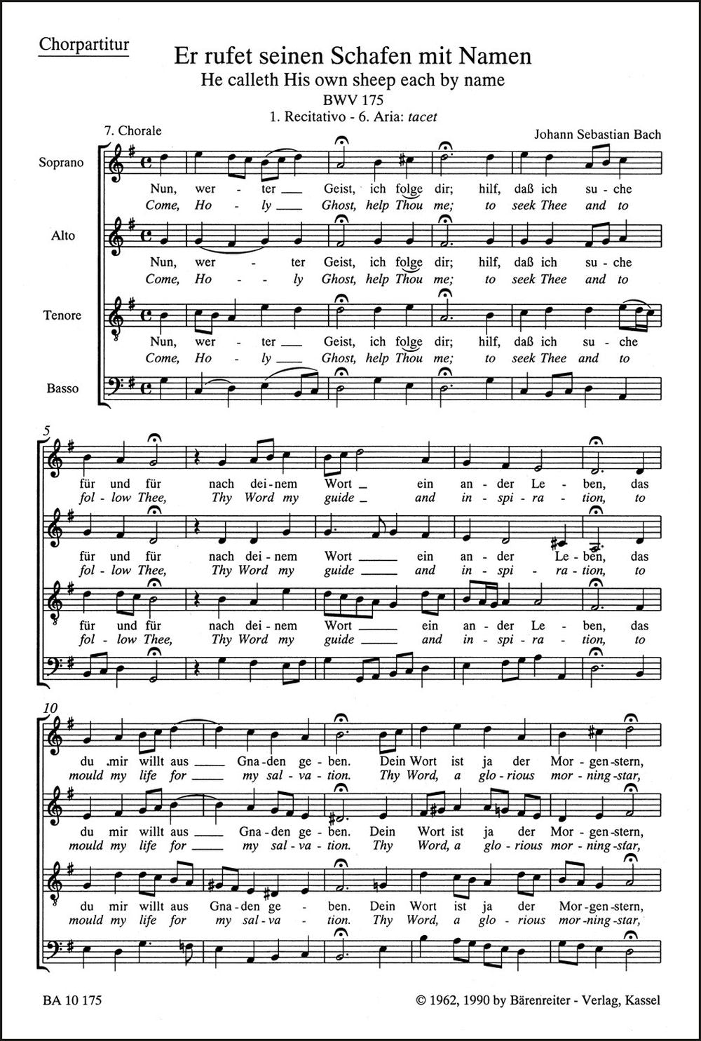 Bach: Kantate BWV 175  Er rufet seinen Schafen mit Namen  (SATB) afbeelding 2