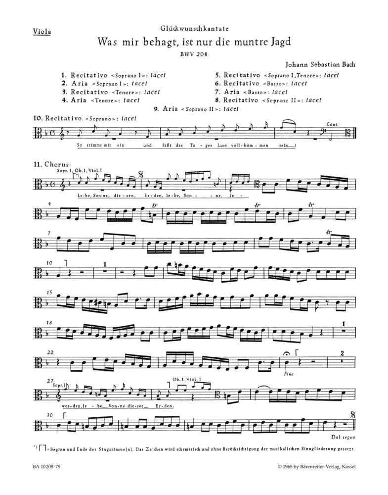 Bach: Kantate BWV 208  Was mir behagt, ist nur die muntre Jagd! (Hunting Cantata)  (Altviool)