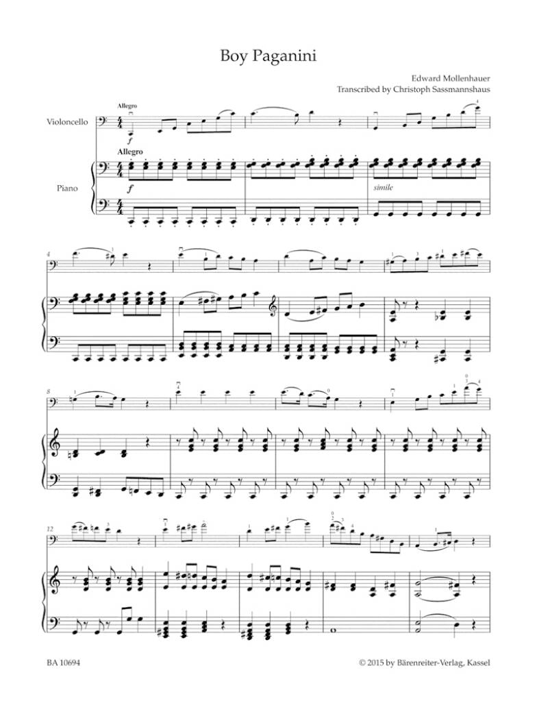 Edward Mollenhauer: The Boy Paganini for Cello and Piano