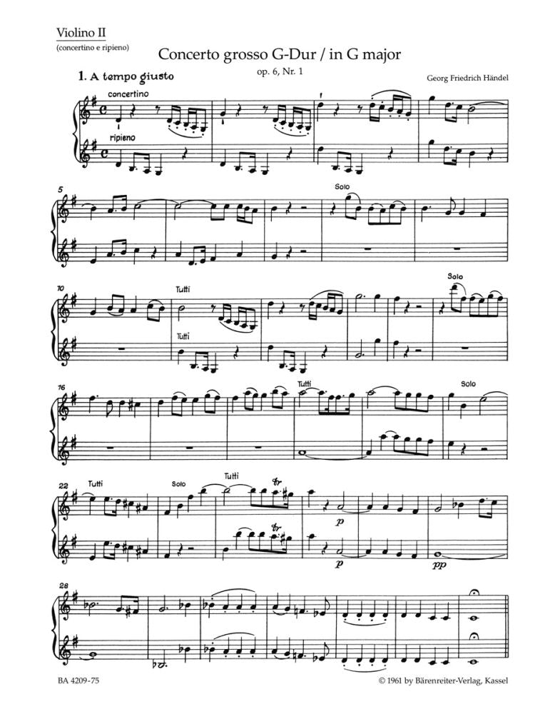 Handel: Concerto grosso G-Dur op. 6/1 HWV 319 (Viool 2)
