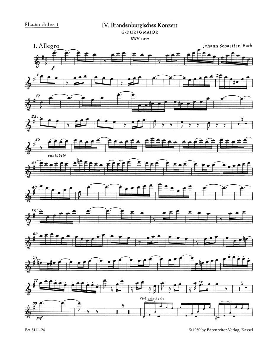 Bach: Brandenburg Concerto no. 4 G major BWV 1049 (Altblokfluit)