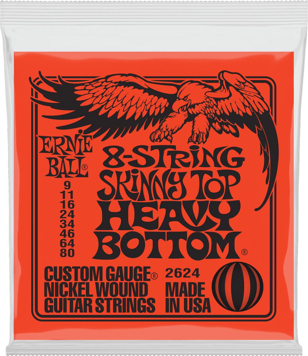 Ernie Ball Skinny Top Heavy Bottom 8-snarige Gitaarsnarenset 9-80