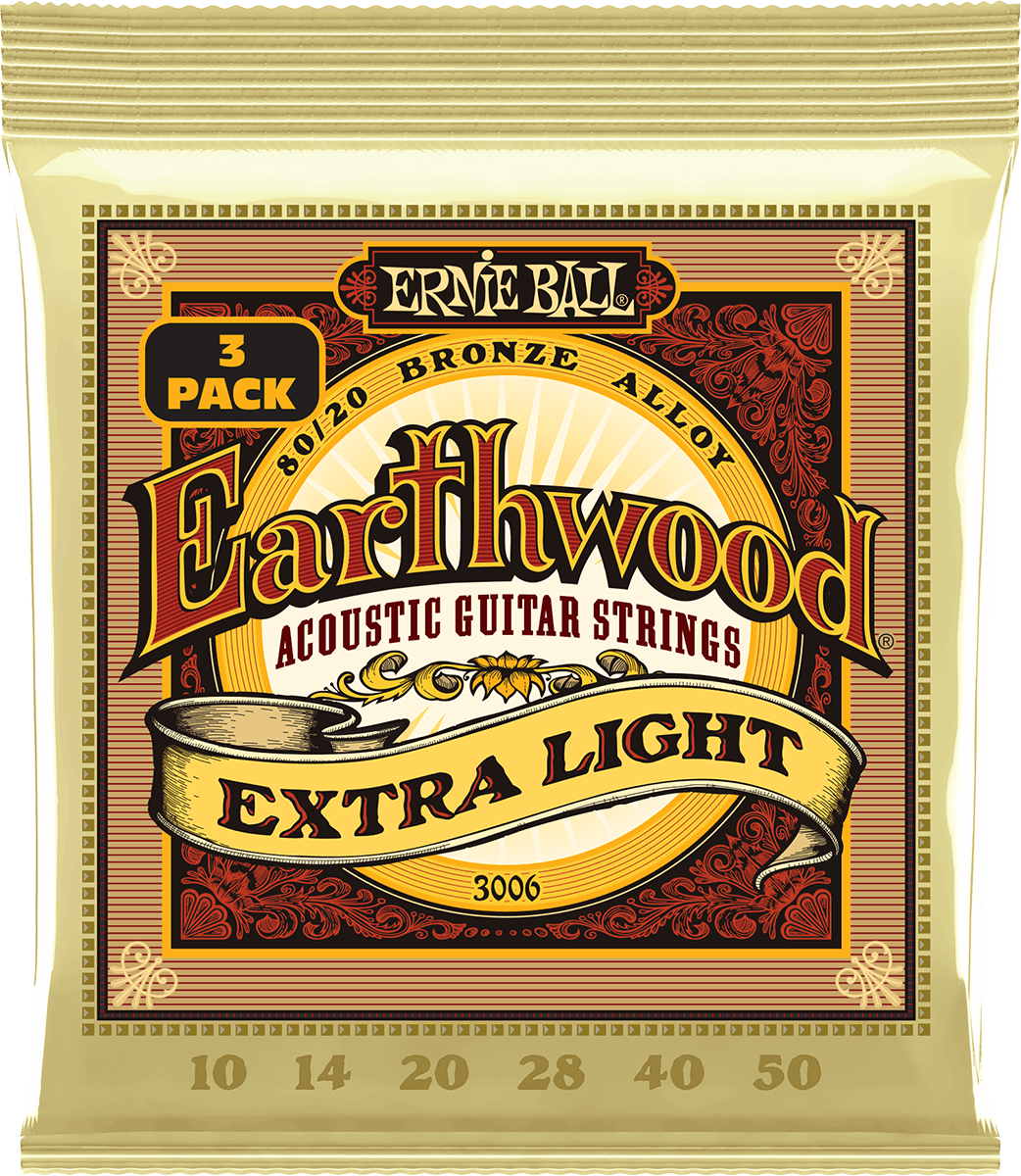 Ernie Ball Earthwood 80/20 Bronze Akoestische Gitaarsnaren Extra Light 10-50 3-pack