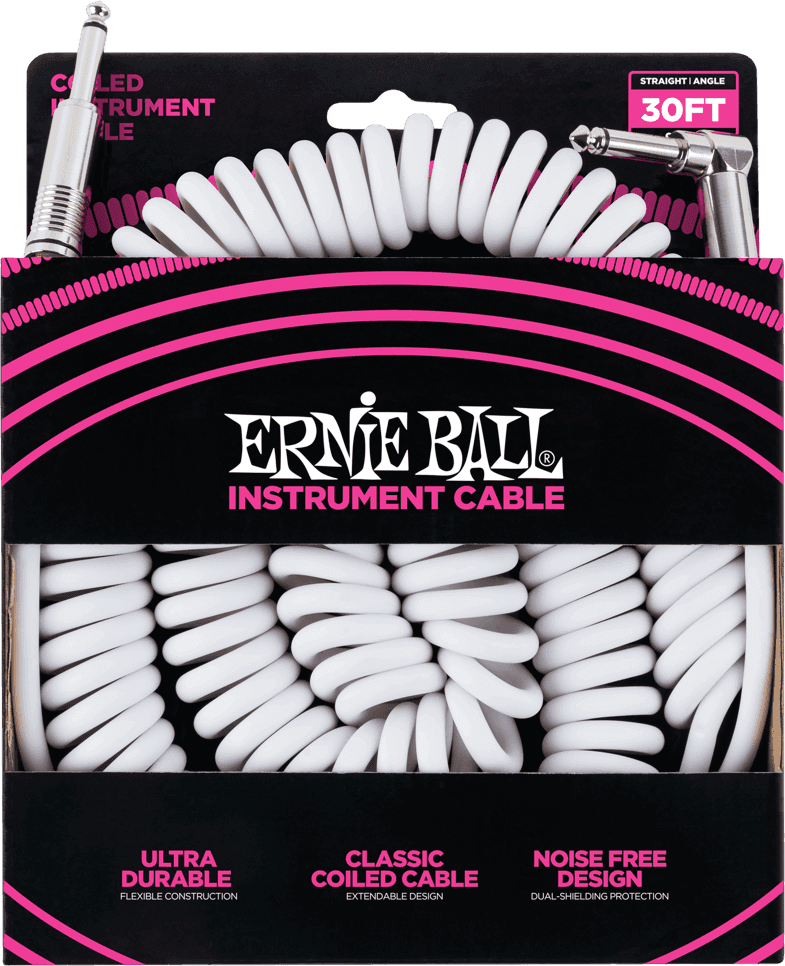 Ernie Ball Twisted Instrumentkabel 6.35mm jack - 6.35mm jack Haaks 9 m Wit