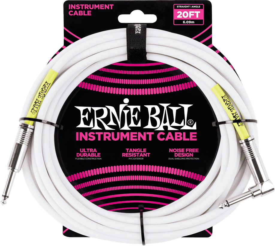 Ernie Ball Classic Instrumentkabel 6.35mm jack - 6.35mm jack Haaks 6 m Wit