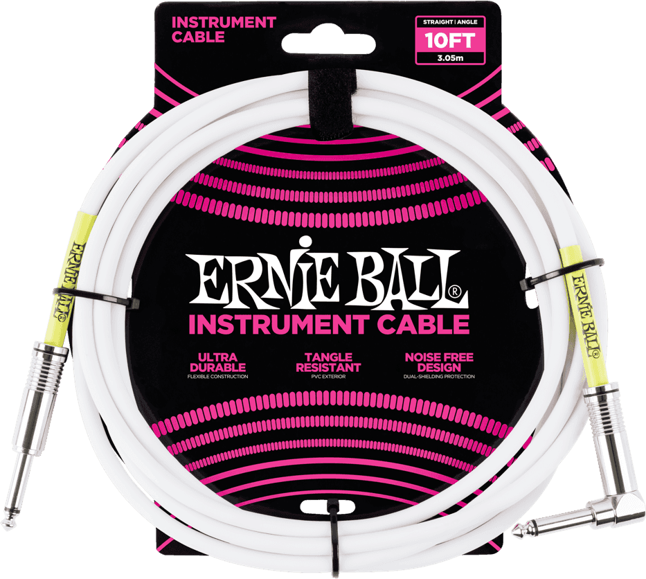 Ernie Ball Classic Instrumentkabel 6.35mm jack - 6.35mm jack Haaks 3 m Wit