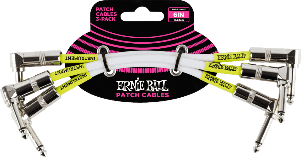 Ernie Ball Patch Patchkabel Haaks 15 cm 3-pack – Pack de 3 - haaks - 15cm wit
