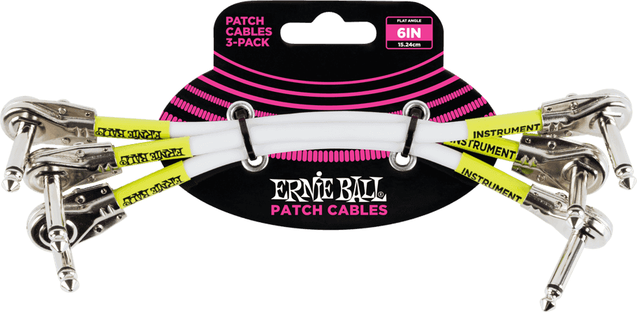 Ernie Ball Patch Patchkabel Haaks 15 cm 3-pack – Pack de 3 - haaks fijn - 15cm wit