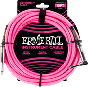 Ernie Ball Geweven Sleeve Instrumentkabel 6.35mm jack - 6.35mm jack Haaks 3 m – Jack/jack haaks 3m roze fluo