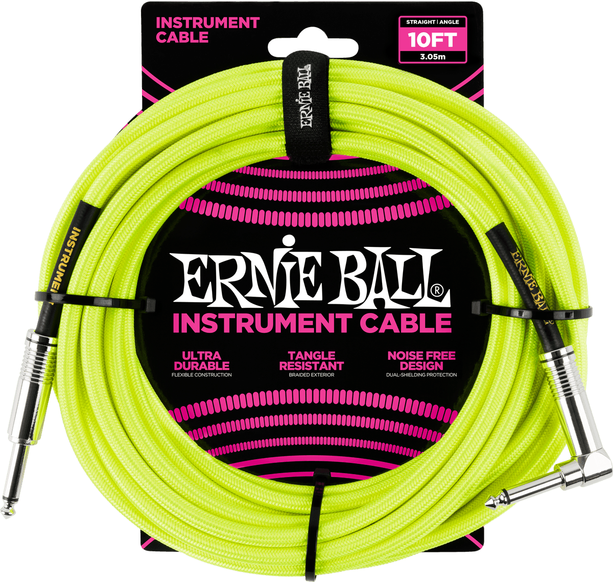 Ernie Ball Geweven Sleeve Instrumentkabel 6.35mm jack - 6.35mm jack Haaks 3 m Geel
