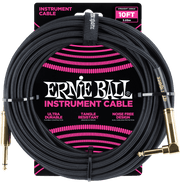 Ernie Ball Geweven Sleeve Instrumentkabel 6.35mm jack - 6.35mm jack Haaks 3 m Zwart