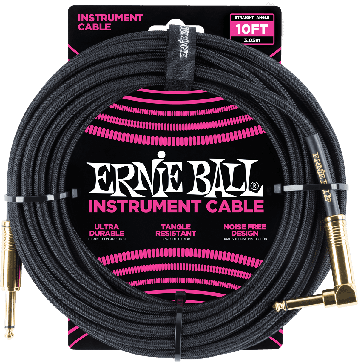 Ernie Ball Geweven Sleeve Instrumentkabel 6.35mm jack - 6.35mm jack Haaks 3 m Zwart