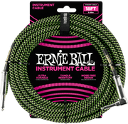 Ernie Ball Geweven Sleeve Instrumentkabel 6.35mm jack - 6.35mm jack Haaks 5.5 m – Jack/jack haaks 5,5m zwart en groen
