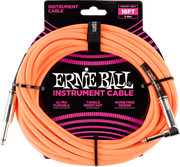 Ernie Ball Geweven Sleeve Instrumentkabel 6.35mm jack - 6.35mm jack Haaks 5.5 m – Jack/jack haaks 5,5m oranje fluo