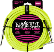 Ernie Ball Geweven Sleeve Instrumentkabel 6.35mm jack - 6.35mm jack Haaks 5.5 m Geel