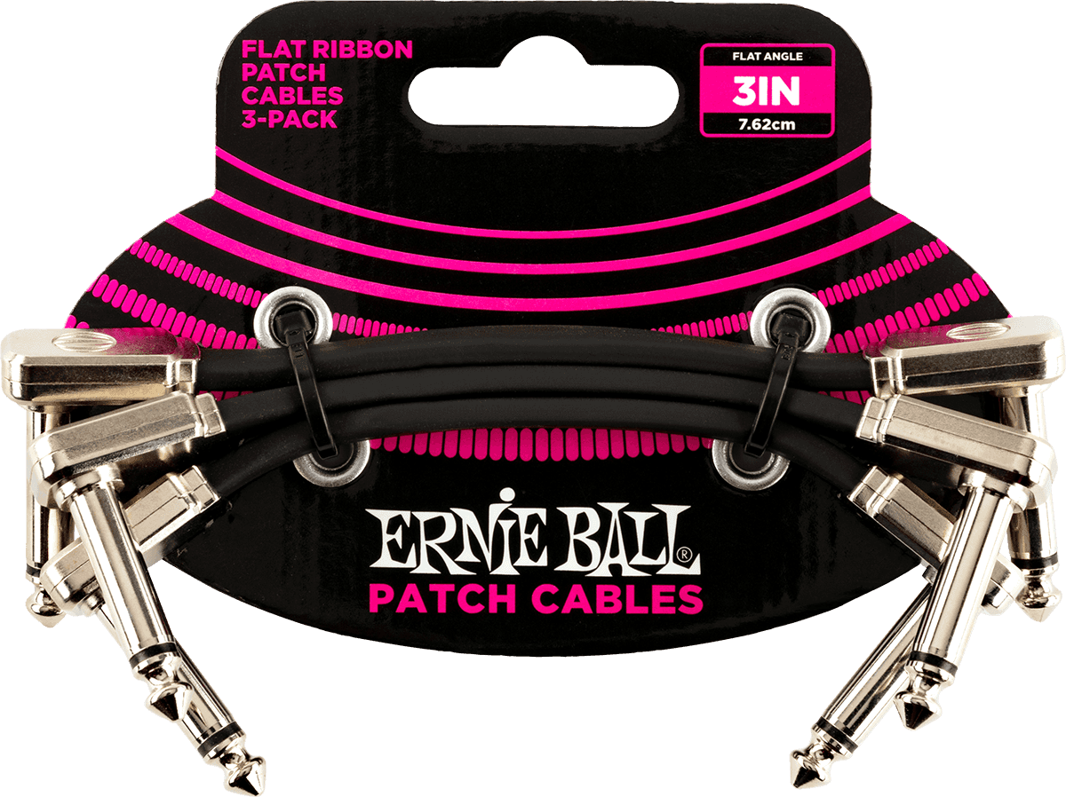 Ernie Ball Patch Patchkabel Haaks 7.5 cm – Pack met 3 - Haaks dun & plat - 7,5 cm