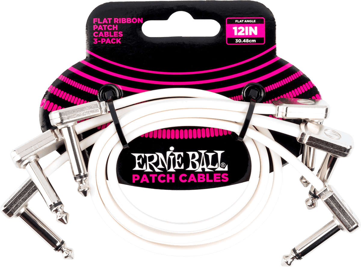 Ernie Ball Patch Patchkabel Haaks 30 cm 3-pack – 3-pack - haaks & plat - 30 cm wit