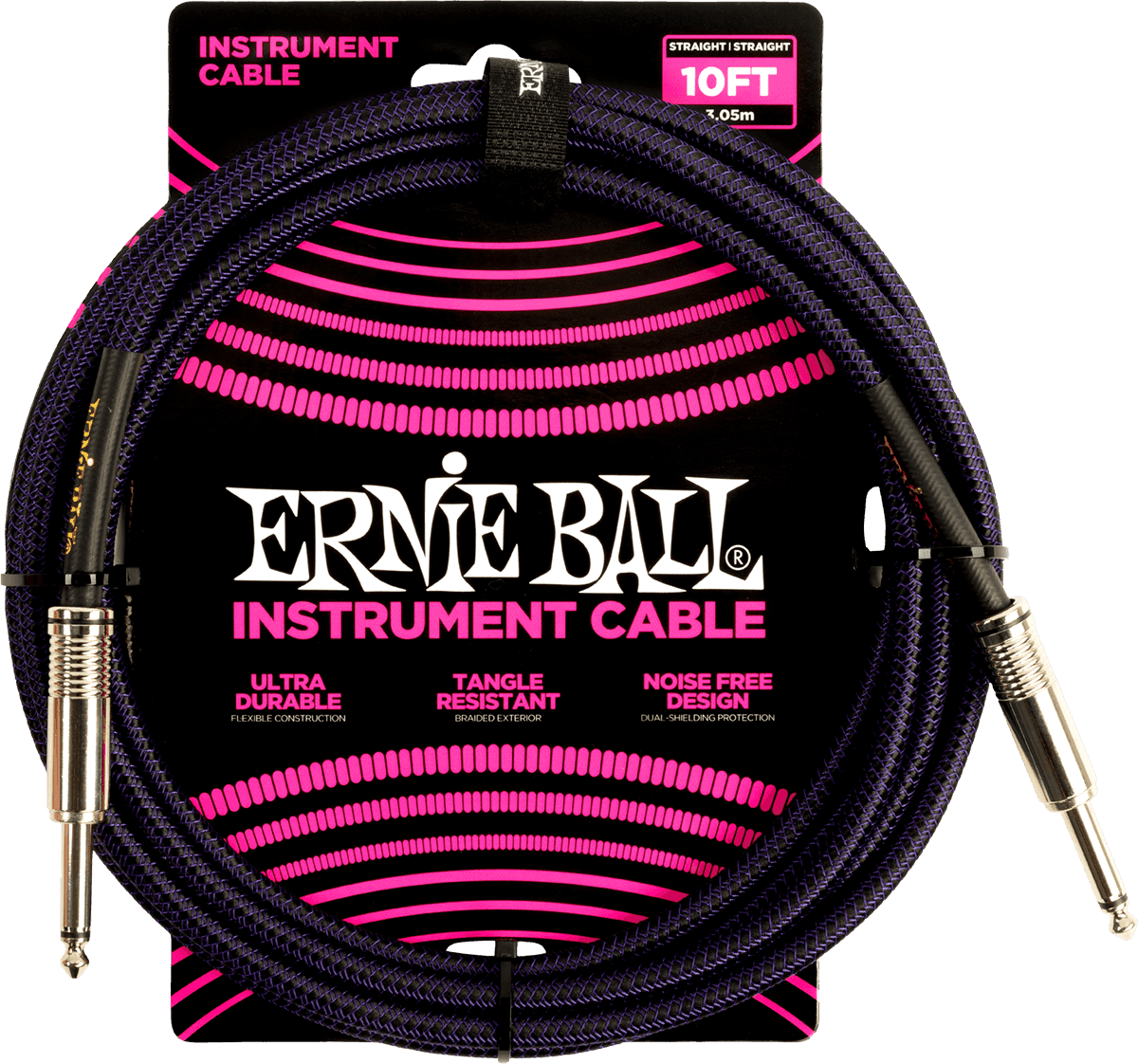 Ernie Ball Geweven Sleeve Instrumentkabel 6.35mm jack - 6.35mm jack 3 m Paars, Zwart
