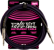 Ernie Ball Geweven Sleeve Instrumentkabel 6.35mm jack - 6.35mm jack 3 m Paars, Zwart