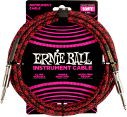 Ernie Ball Geweven Sleeve Instrumentkabel 6.35mm jack - 6.35mm jack 3 m Rood, Zwart