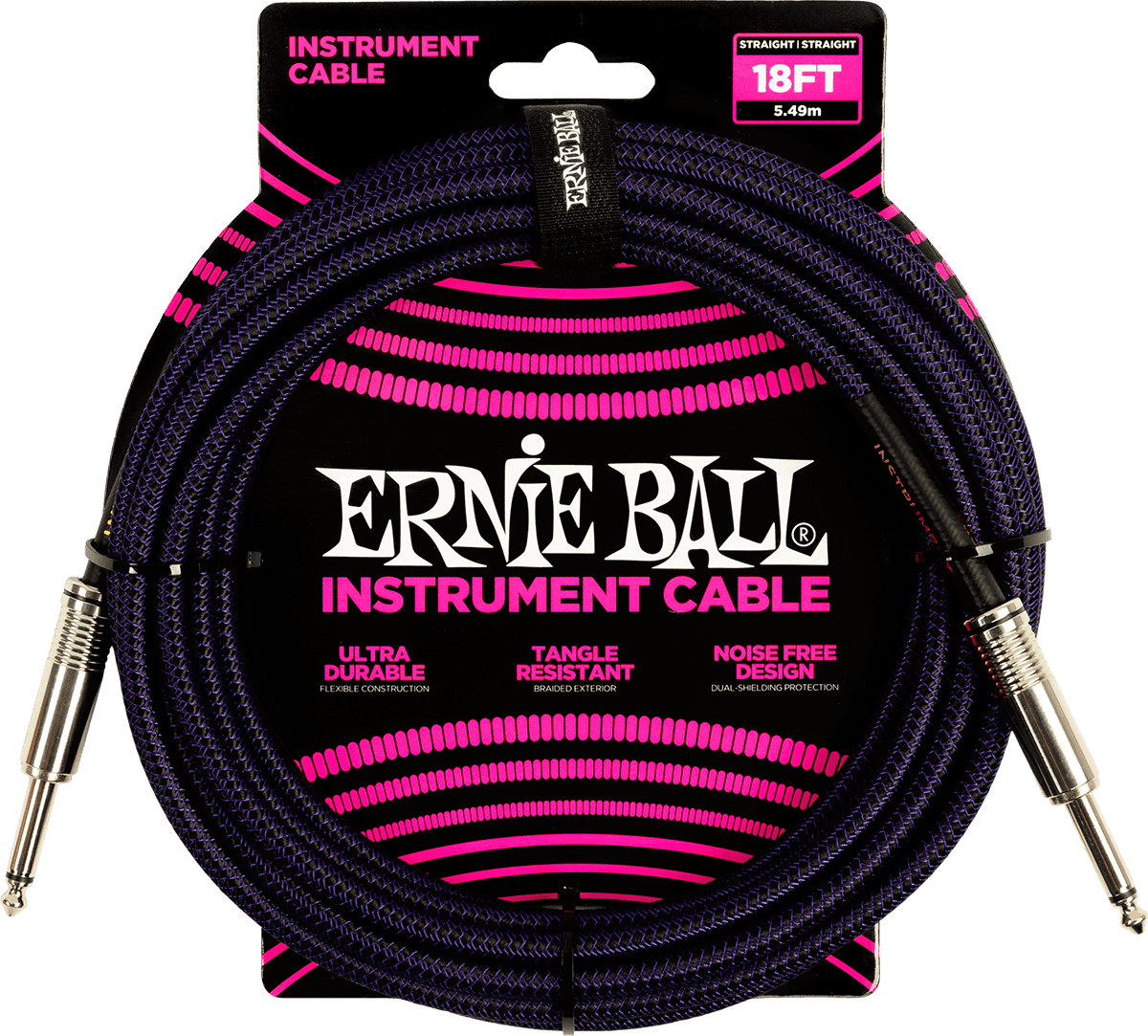Ernie Ball Geweven Sleeve Instrumentkabel 6.35mm jack - 6.35mm jack 5.5 m Paars, Zwart