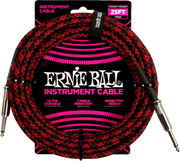 Ernie Ball Geweven Sleeve Instrumentkabel 6.35mm jack - 6.35mm jack 7.62 m Rood, Zwart