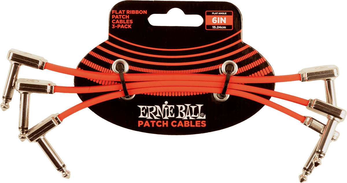 Ernie Ball Patch Patchkabel Haaks 15 cm 3-pack – 3-pack - haaks & plat - 15 cm rood