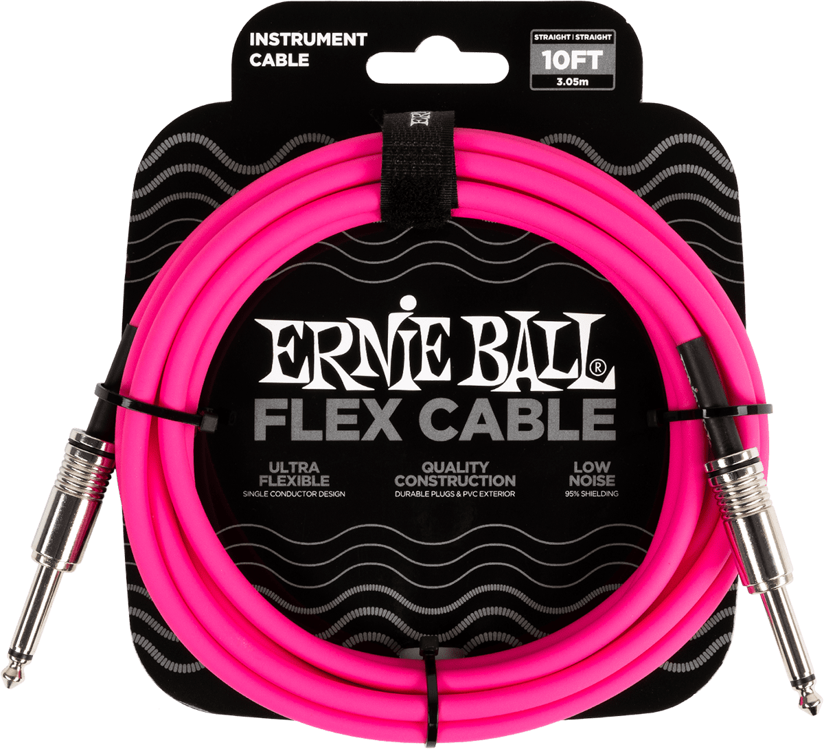 Ernie Ball Flex Instrumentkabel 6.35mm jack - 6.35mm jack 3 m – Jack/jack 3m roze