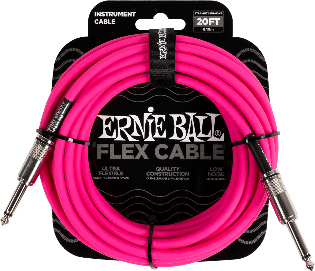 Ernie Ball Flex Instrumentkabel 6.35mm jack - 6.35mm jack 6 m – Jack/jack 6m roze