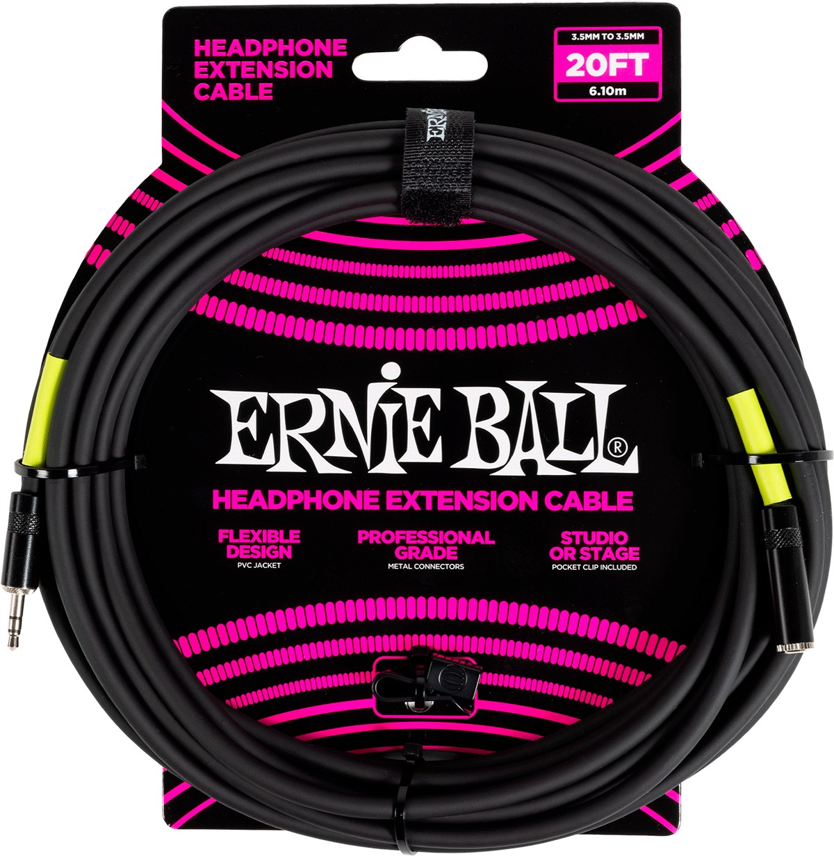 Ernie Ball Headphones extension Audiokabel 6.35mm jack - 3.5mm mini-jack 6 m Zwart
