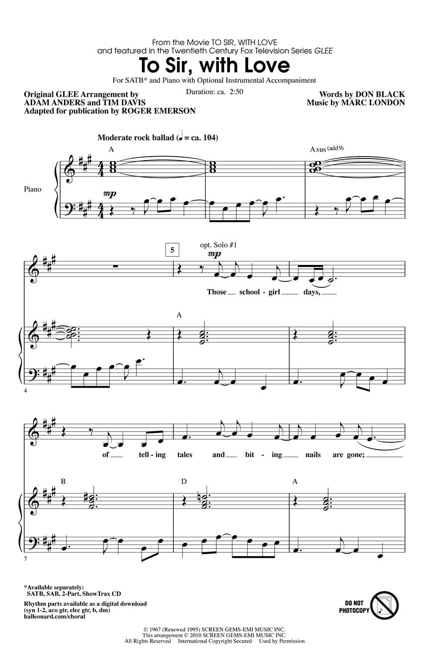 To Sir, with Love(featured in Glee)
