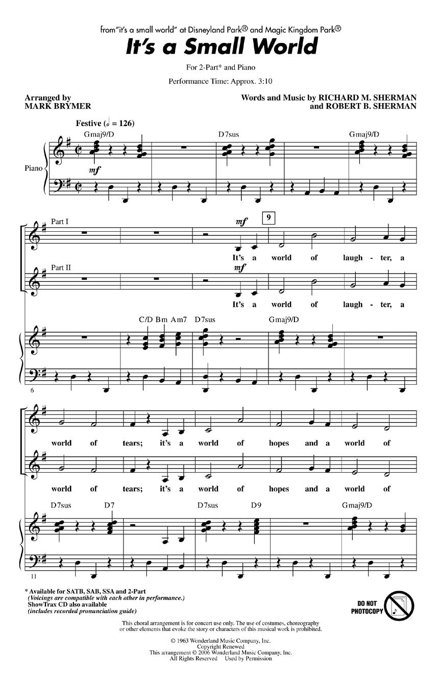 It's a Small World – from it's a small world at Disneyland Park and Magic Kingdom Park | 2-Part Choir