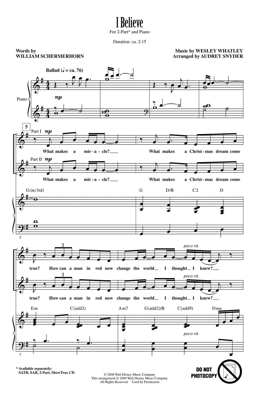 I Believe – from the Macy's Thanksgiving Day Parade | 2-Part Choir