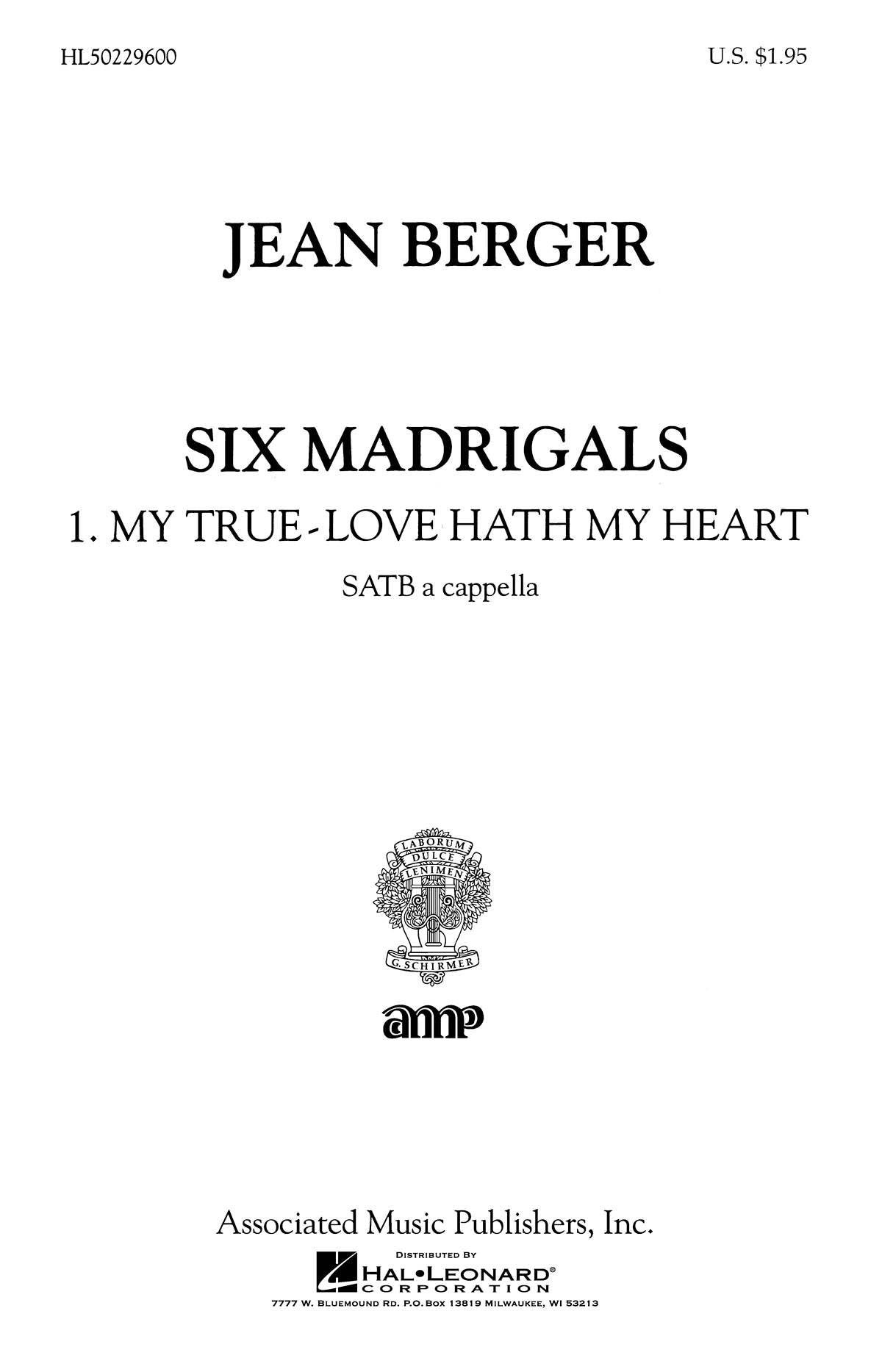 Berger: My True Love Hath My Heart From Six Madrigals