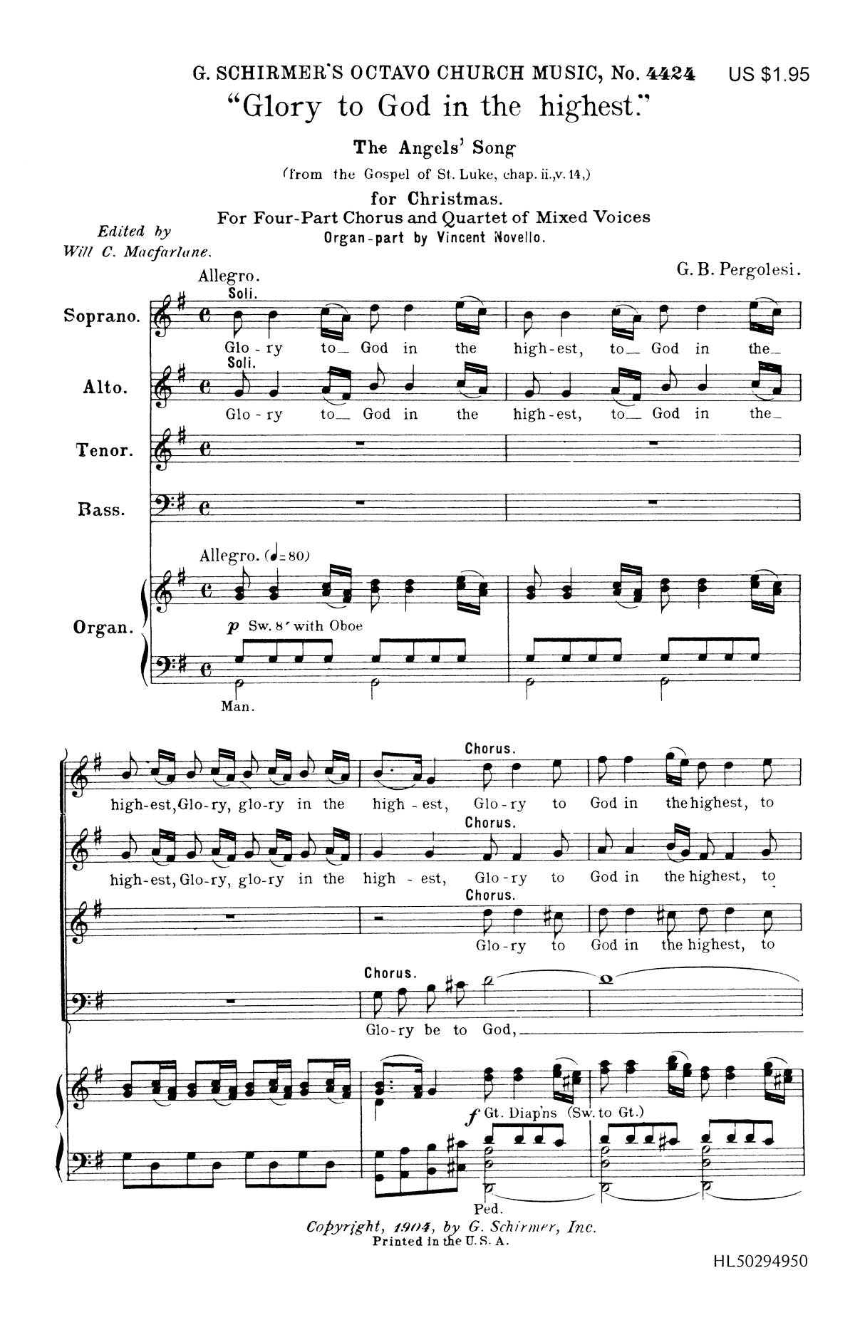 Pergolesi: Glory To God In The Highest Organ