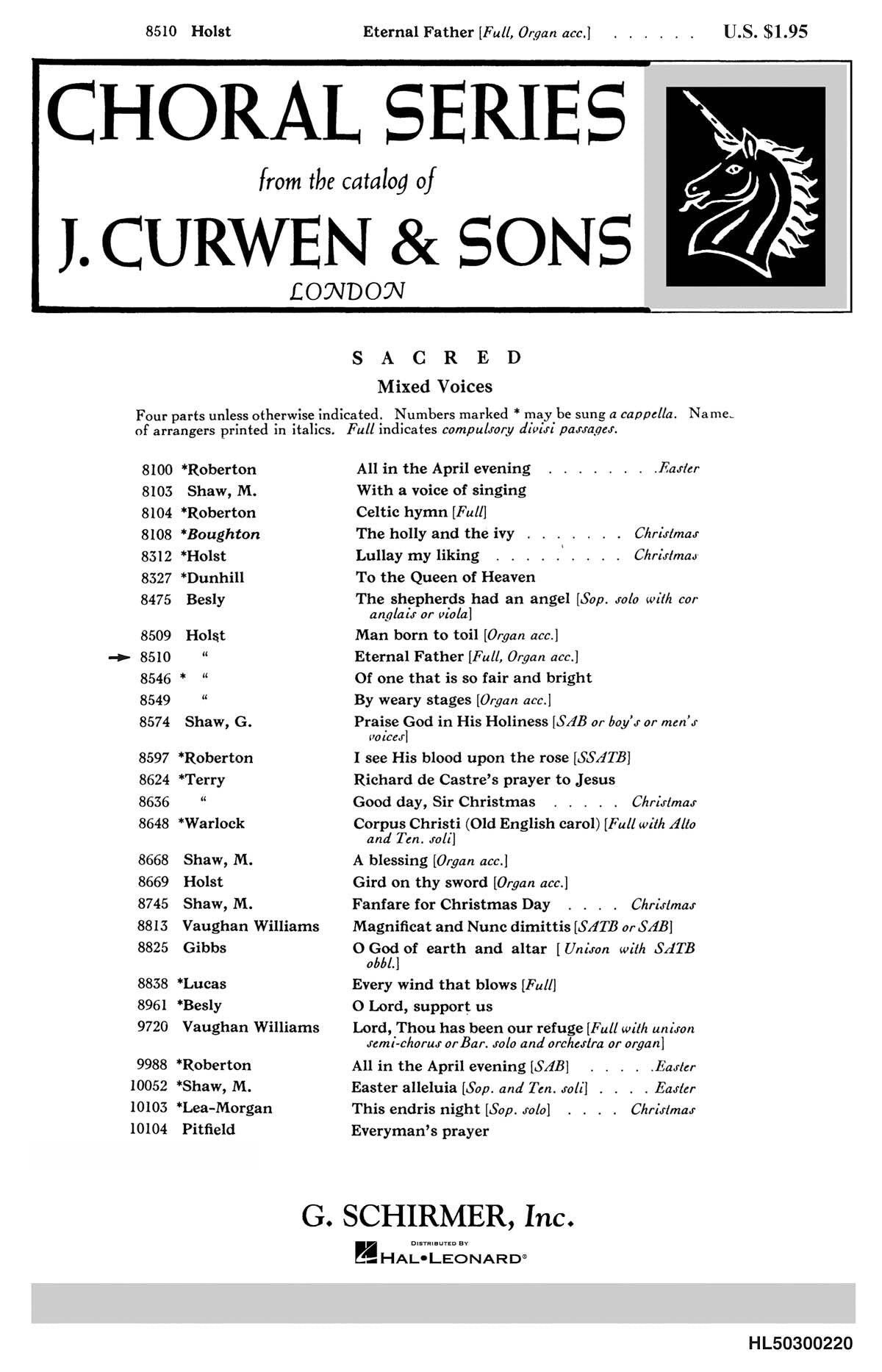 Holst: Eternal Father Organ With Bells Acc