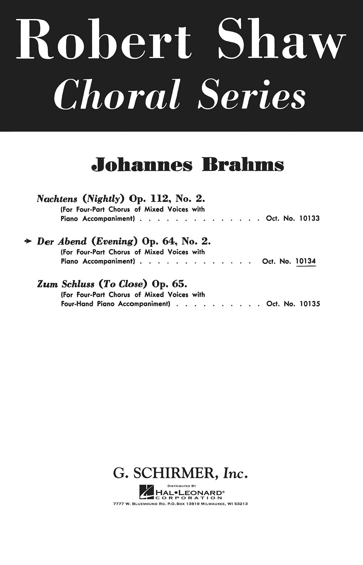 Brahms: Der Abend Op.64 No.2