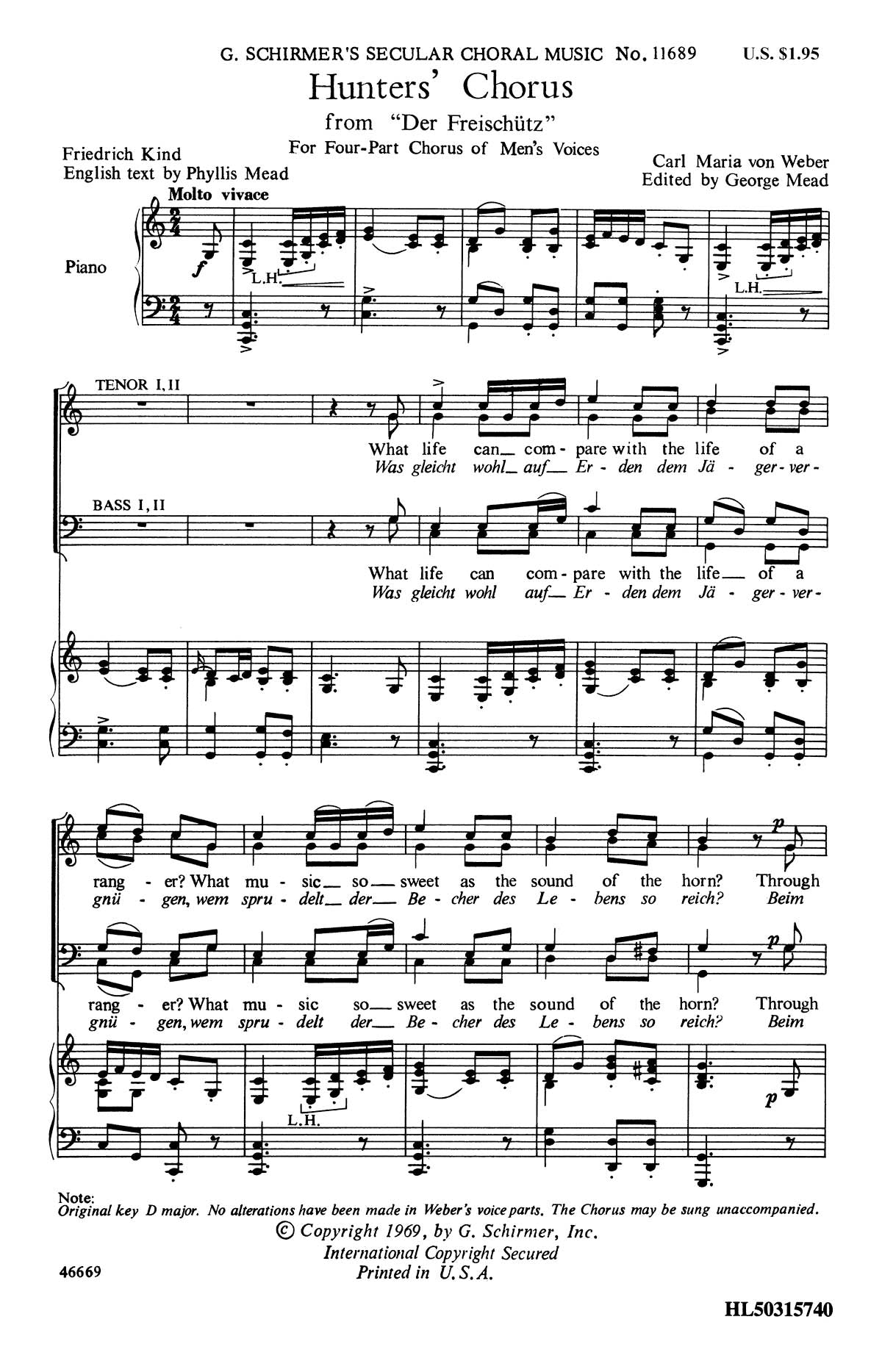 Weber: Hunters Chorus From Der Freischutz