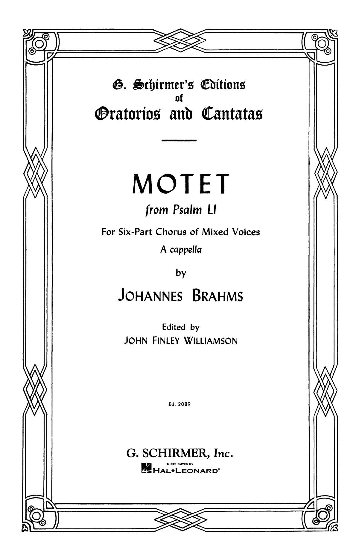 Brahms: Motet, Op. 29, No. 2 (from Psalm 51)