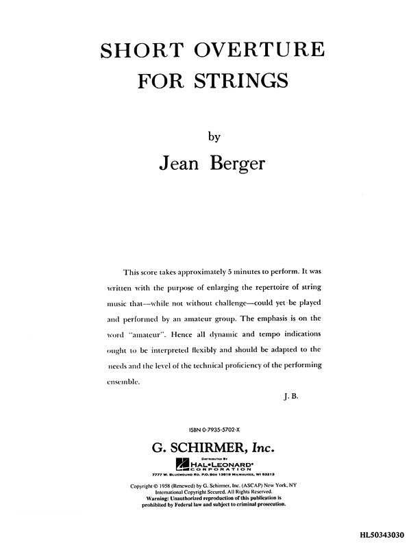 Berger: Short Overture for Strings