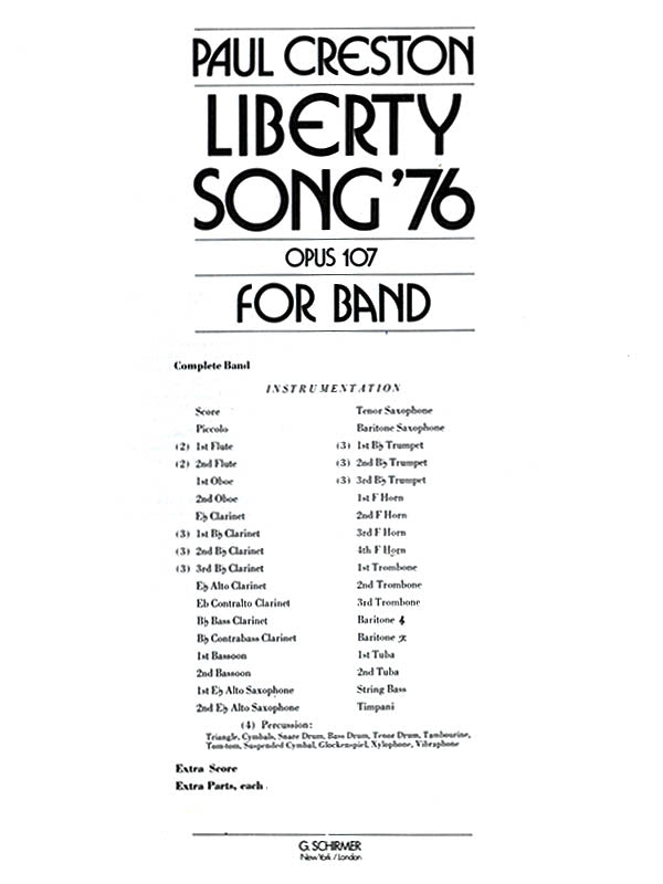 Creston: Liberty Song '76 Op107 Bd Extra Sc