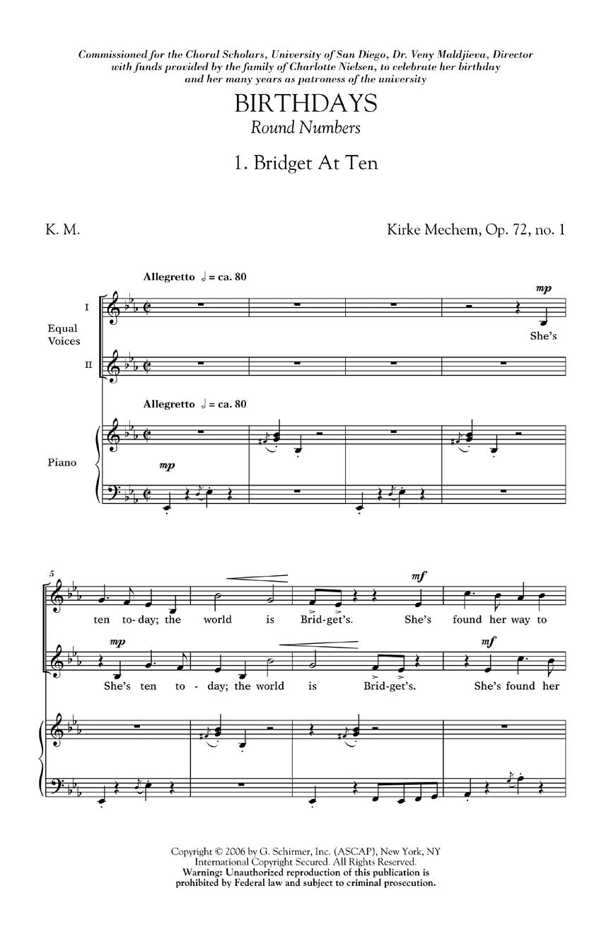 Mechem: Birthdays / Round Numbers Op. 72