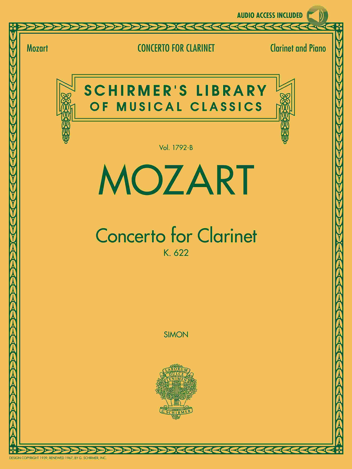 Mozart: Concerto For Clarinet K.622 - Clarinet/Piano
